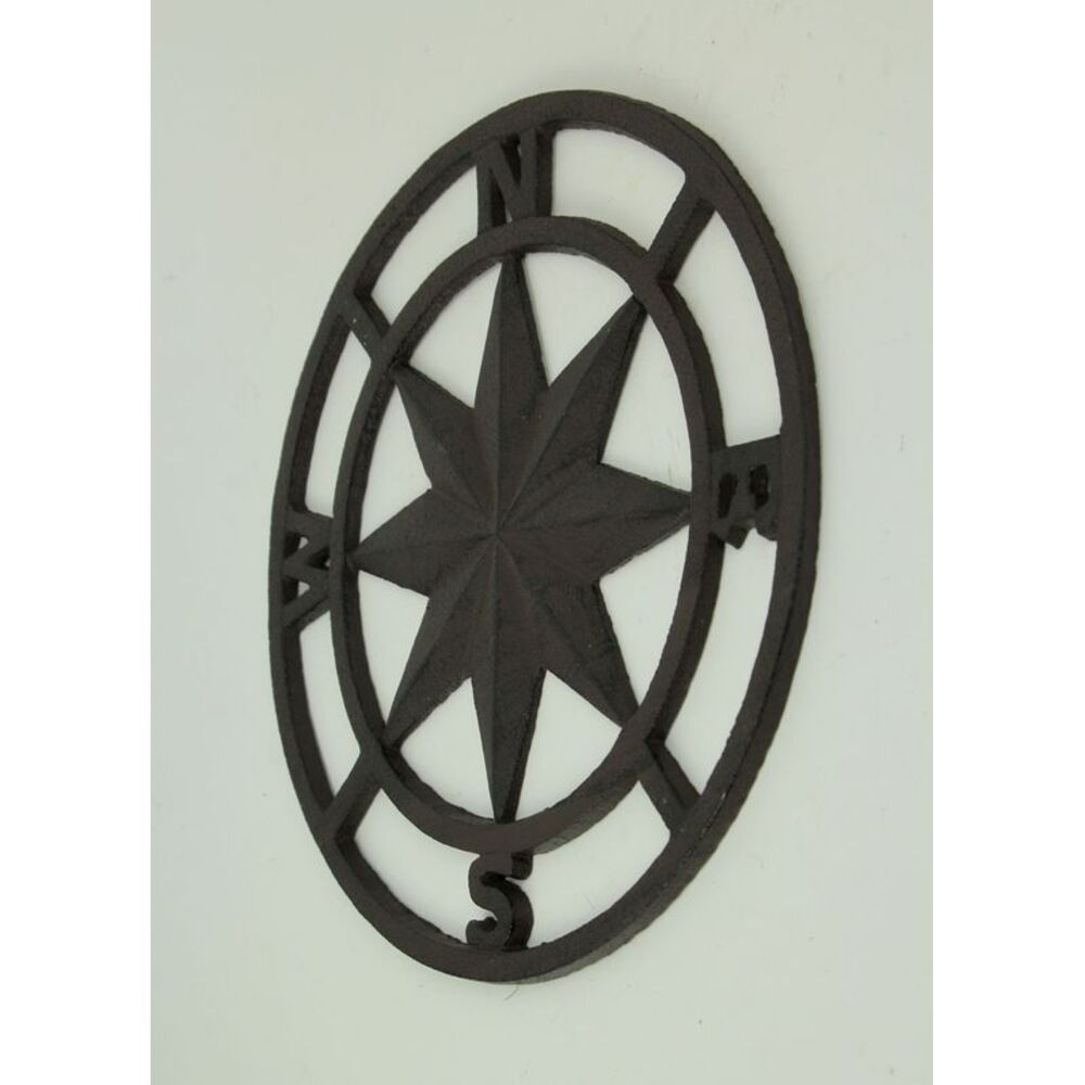 Brown Cast Iron Nautical Compass Rose Indoor/Outdoor Wall Hanging - Picture 2 of 3